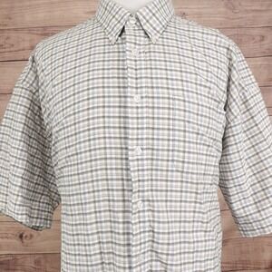 Van Heusen Studio Shirt Mens 3XLT Beige Plaid Short Sleeve Button Down Casual
